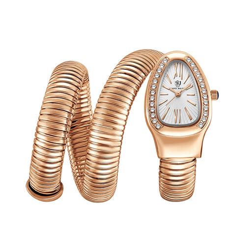 Snake 2.0 Rose Gold Coil Bracelet Watch -White Dial | Sansi Mayo ...