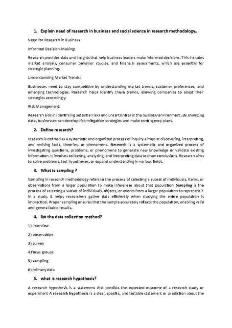 RM answer practical - 1. Explain need of research in business and ...