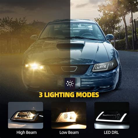 2007 Ford Mustang Led Headlights Black Housing Headlights With LED DRL ...