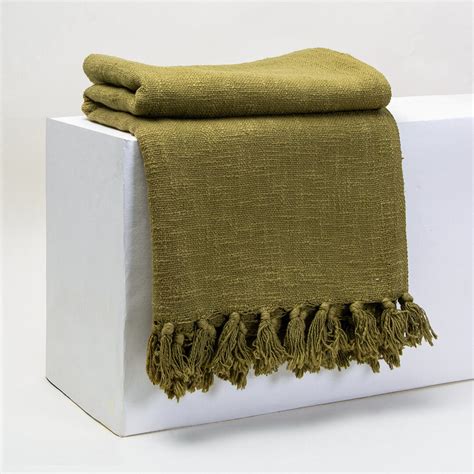 Olive Green Solid Throw Blanket Handloom Reversible Bedspread Blanket ...