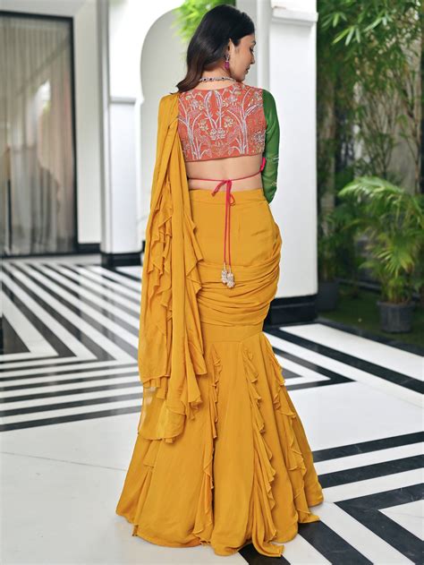 Tales Of Organza Mustard Saree
