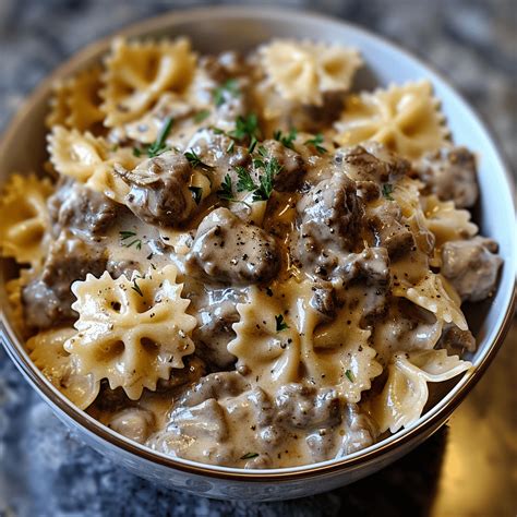 Creamy Beef and Bowtie Pasta | Recipe | Pasta dishes, Bowtie pasta ...