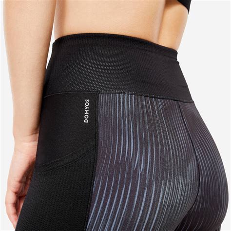 Fitted High Waisted Women's Gym Leggings with Phone Pocket 120- Black