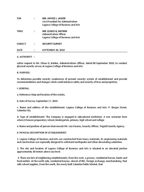 Image result for Example of a Security Survey Report