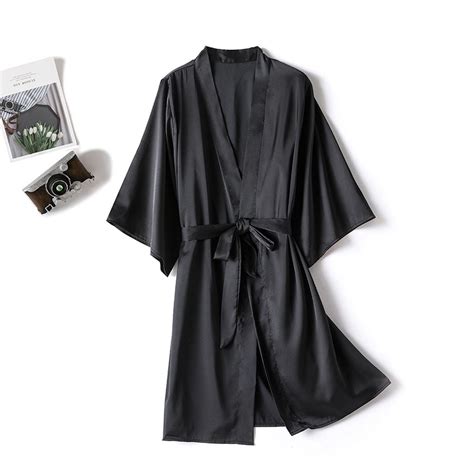 Alkepwun Plus Size Robes for Women Sexy Satin Lingerie Sleepwear 3/4 ...