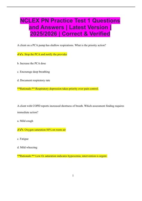 NCLEX PN Practice Test 1 Questions and Answers | Latest Version | 2025/ ...