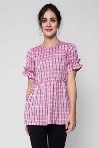 God Bless Casual Checkered Women Pink Top - Buy God Bless Casual ...
