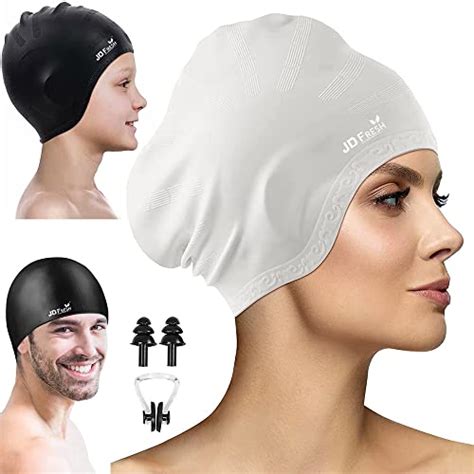 JD Fresh Swimming Cap with Ear Cover Silicone Made Waterproof Swimming ...