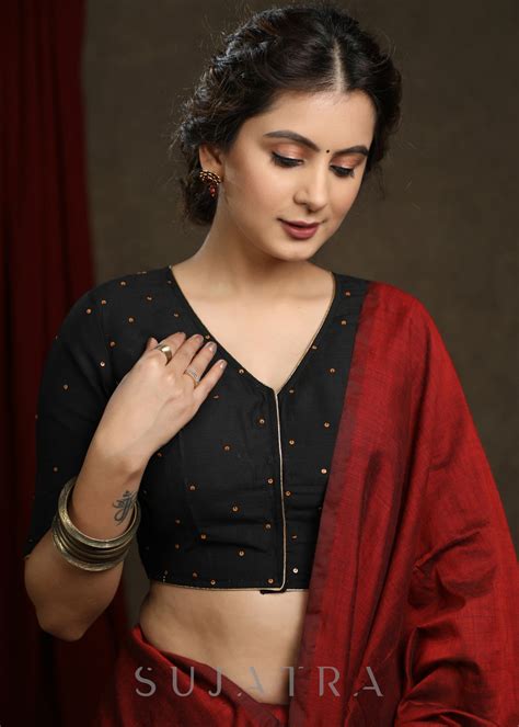 Hand Embroidered Black Cotton Silk blouse – Sujatra