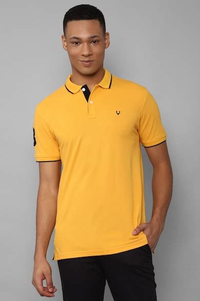 Buy Men Yellow Solid Polo Neck T-shirt Online - 916570 | Allen Solly