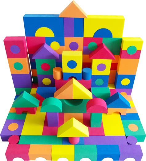 EWONDERWORLD 100 piece Extra Thick Multi-Color Foam Building Blocks ...