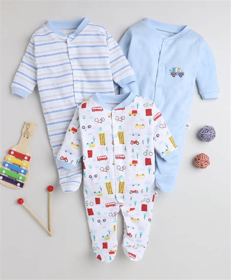 Peb8624 - Sky Blue & White Baby Boys Full Sleeves Sleepsuit Pack Of 3 ...
