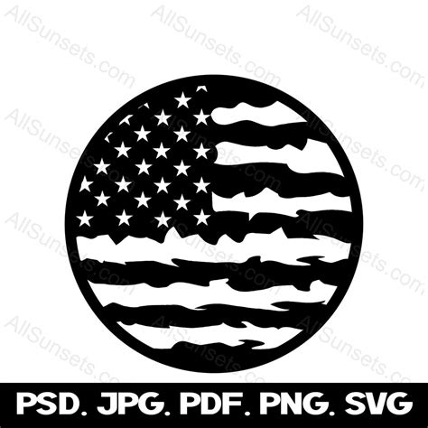 Buy Round American Flag SVG Single Color Circle Vector Graphics USA ...