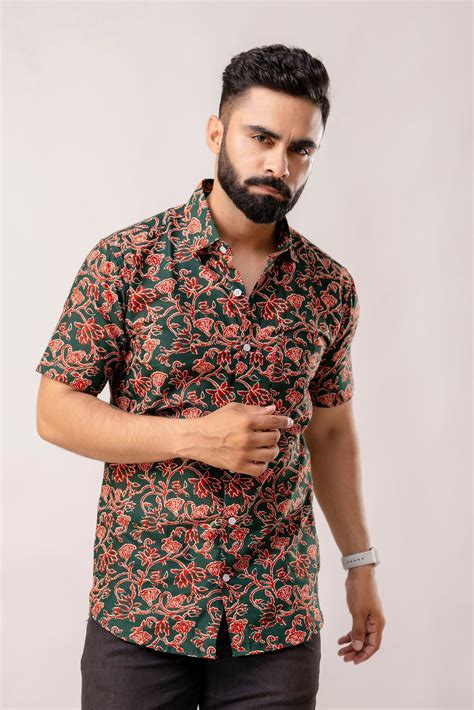 Verdant Bloom: Green Floral Cotton Half Sleeve Shirt - Me & My – Me&My