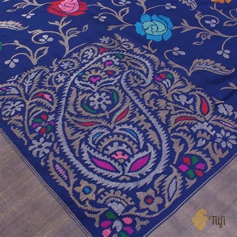 Navy Blue Pure Katan Silk Real Zari Banarasi Handloom Saree - Tilfi