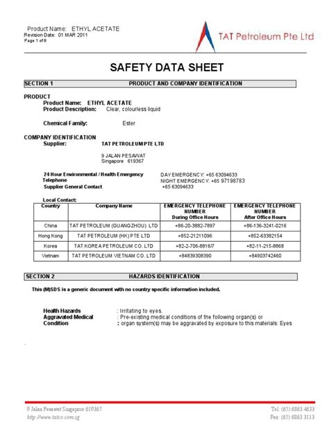 Ethyl Acetate Sds | PDF | Personal Protective Equipment | Dangerous Goods