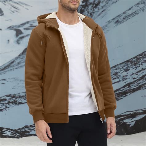 Blczomt Zip Up Men Hoodies Fleece Jacket Winter Warm Fuzzy Brown Plain ...