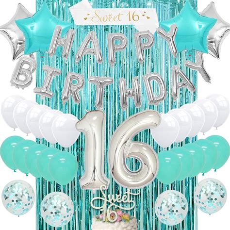 Buy Sweet 16 Birthday Decorations for Girls Teal Sixteen Birthday Party ...