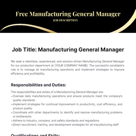 Free Manufacturing General Manager Job Description Template to Edit Online