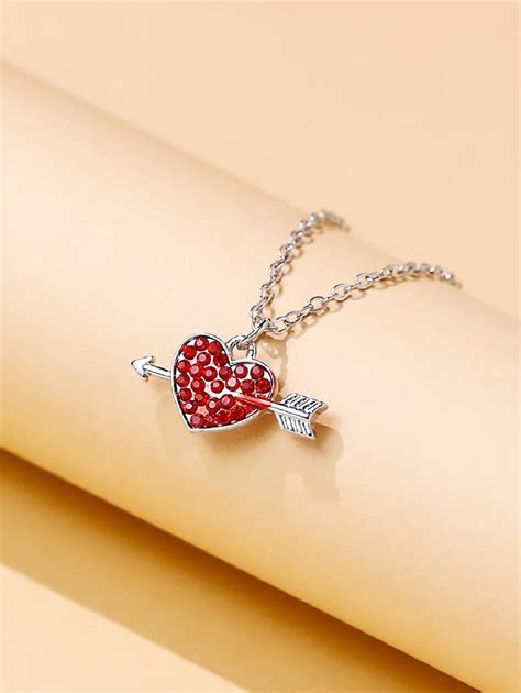 Rhinestone Heart & Arrow Charm Necklace | SHEIN USA