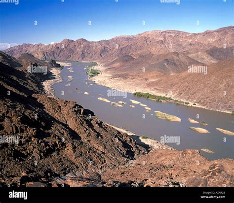 The Orange River where it forms the border between South Africa and ...