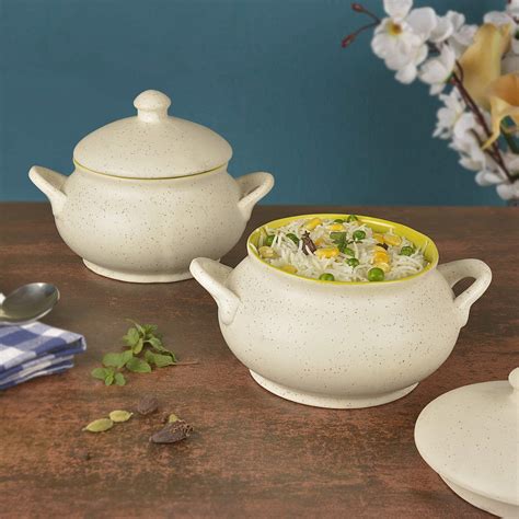 Buy StyleMyWay White Matt Ceramic Serving Donga with Lid (Set of 2 ...