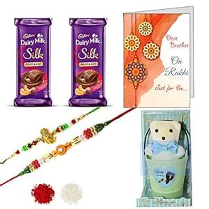 DishanKart 2 Rakhi for Brother with Roli Chawal Tilak 2 Cadbury ...
