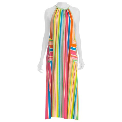 1970S Rainbow Striped Poly/Cotton Terry Cloth Poolside Dress With ...
