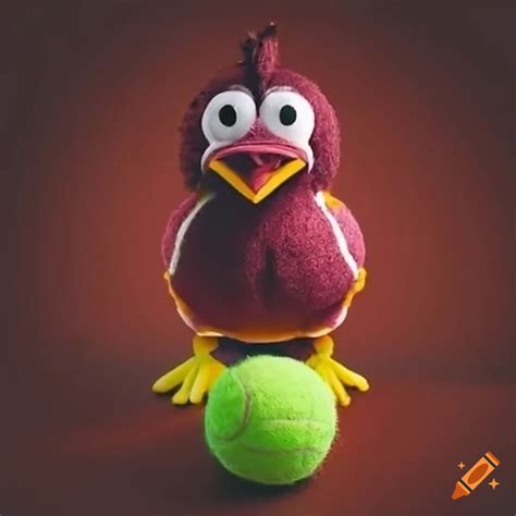 The hokie bird with a pile of tennis balls on Craiyon