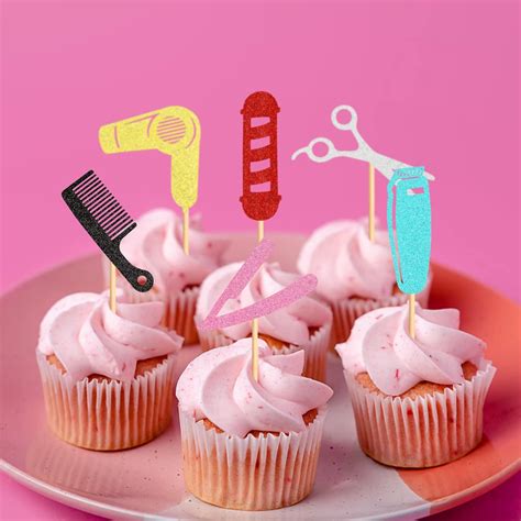 Buy Ercadio 36 Pack Barbershop Themed Cupcake Toppers Glitter Haircut ...