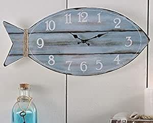 Buy Giftcraft Fish Shaped Wall Clock in Distressed Ocean Blue Finish ...