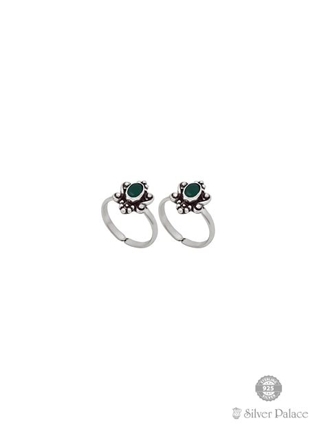 925 Oxidised Silver Green Stone Toe Ring For Girls Neeth Collection ...