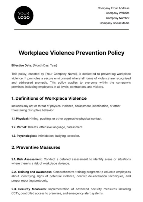 Workplace Violence Prevention Program Template - prntbl ...
