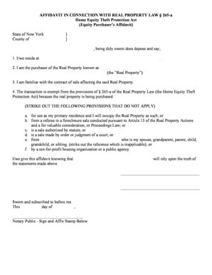 AFFIDAVIT IN CONNECTION WITH REAL PROPERTY LAW 265-a - Fill and Sign ...