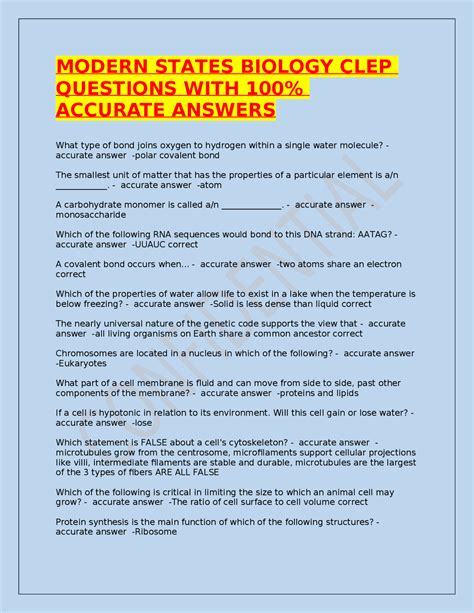 MODERN STATES BIOLOGY CLEP QUESTIONS WITH 100% ACCURATE ANSWERS | Exams ...