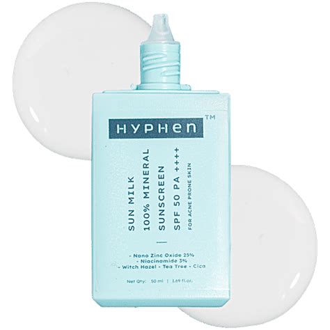 Buy Hyphen Sun Milk 100% Mineral Sunscreen SPF 50 PA++++ For Acne Prone ...