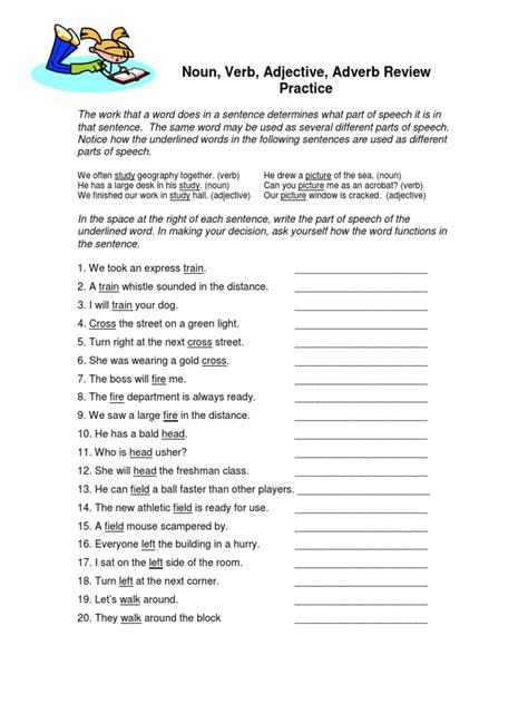 Parts of speech - nouns, pronouns, verbs, adjectives worksheet ...