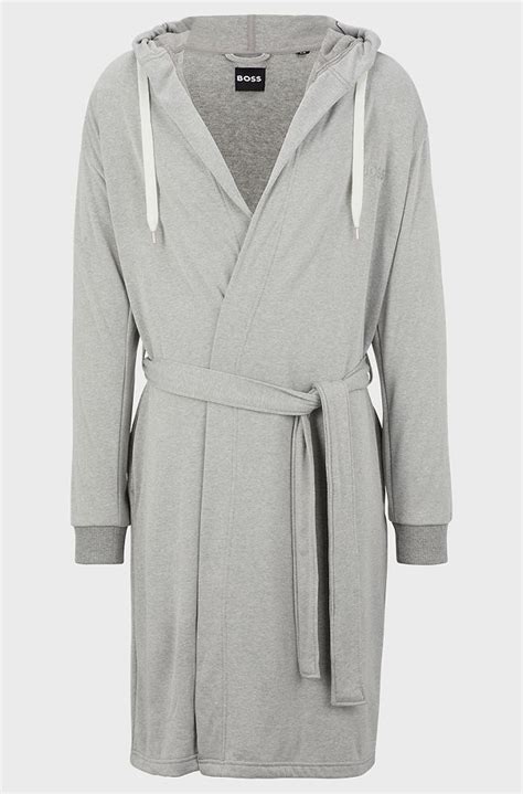 BOSS - Hooded grey dressing gown with logo-print sleeves - Grey