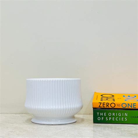 Buy White Ribbed Ceramic Planter – Modern Indoor Plant Pot ...