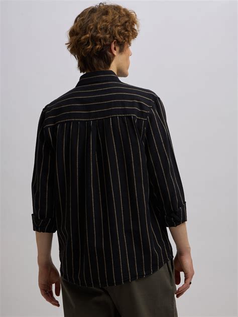 Mosty - Regular fit striped shirt - Black – Espanshe