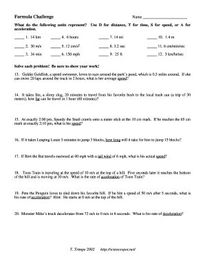 Physics Formula Challenge Worksheet - Blank Fillable Template | Fill ...