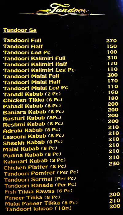 Menu at Sunny Farms, Pune