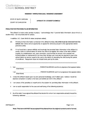 2017-2026 Form SC Charleston County School District Residency ...