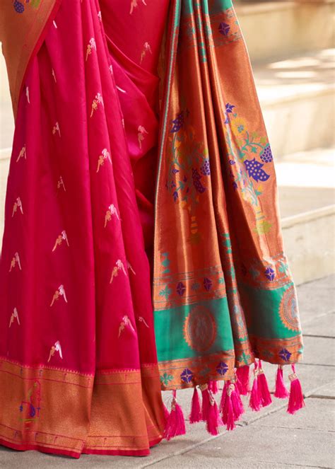 Rich Zari Woven Dark Pink Paithani Art Silk Saree – SHANGRILA DESIGNER