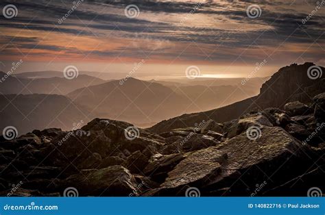 Sunset at Scafell Pike in the Lake District Stock Photo - Image of ...