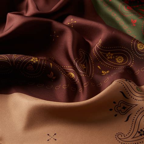 Bitter Coffee Green Patchwork Patterned Twill Silk Scarf| Ipekevi