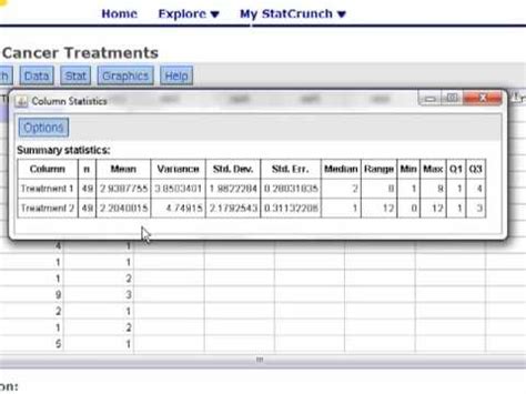 Finding Test Statistic Using StatCrunch 的图像结果