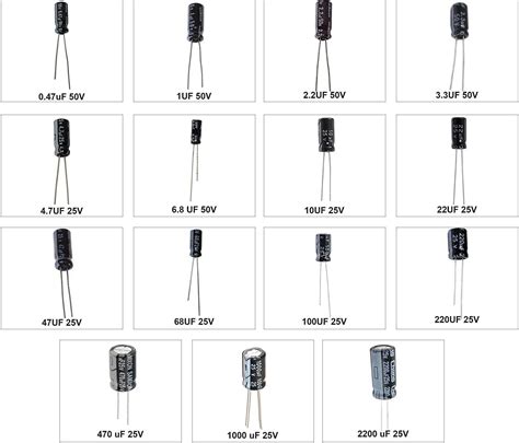 SunRobotics Capacitor Kit 200 Pieces with 15 Values Metal Electrolytic ...