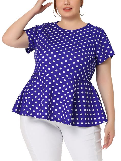 Agnes Orinda Women's Plus Size Summer Polka Dots Short Sleeve Peplum ...