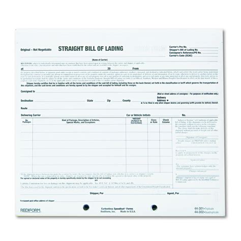 Rediform Bill Of Lading Snap A Way Design Carbonless Triplicate ...